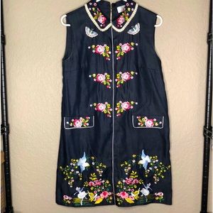 Embroidered sleeveless denim look tencel dress size M/L